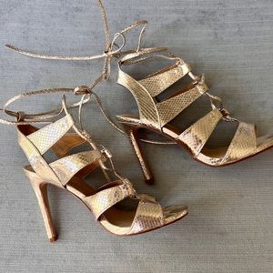 Metallic Gold Snakeskin Lace Up Heels Size 6